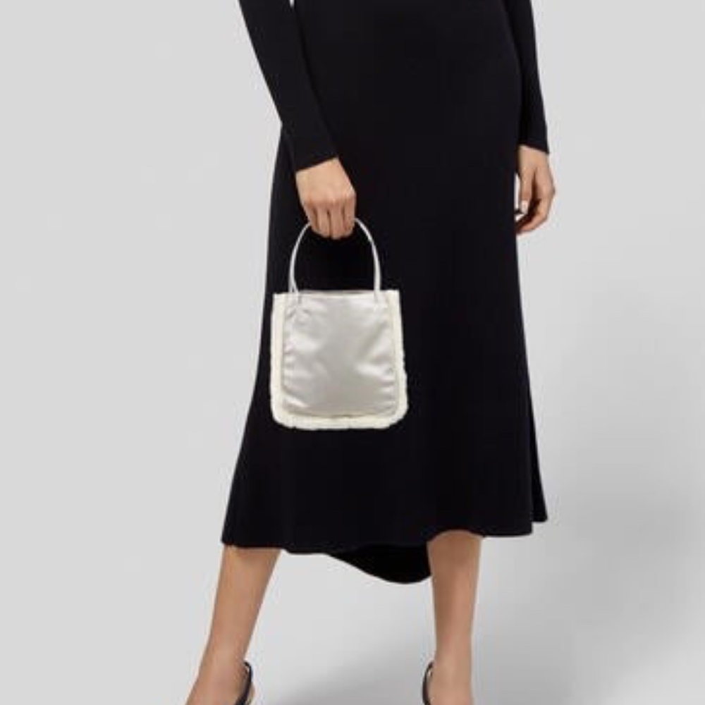PRADA Silver Satin and Mink-Trimmed Small Mini Handbag Raso Evening Bag